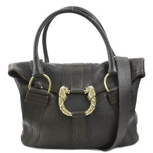 Auth BVLGARI Handbag Shoulder Bag Brown Leather/Goldtone - h30831a